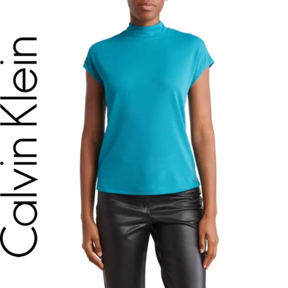 Calvin Klein Mock-Neck Short-Sleeve Blouse / XSP